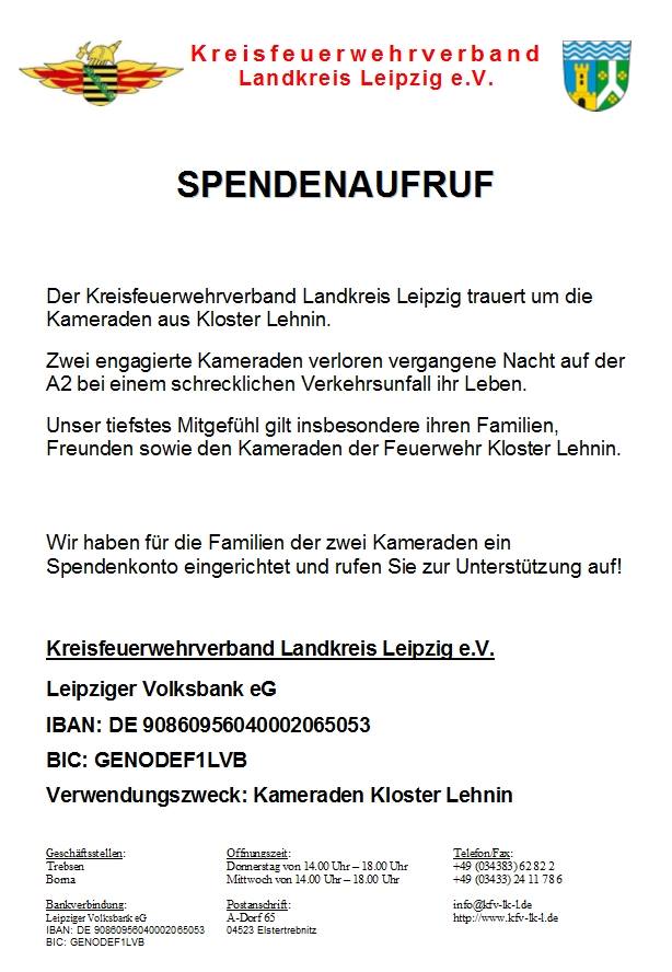 Spendenaufruf KFV Leipziger Land